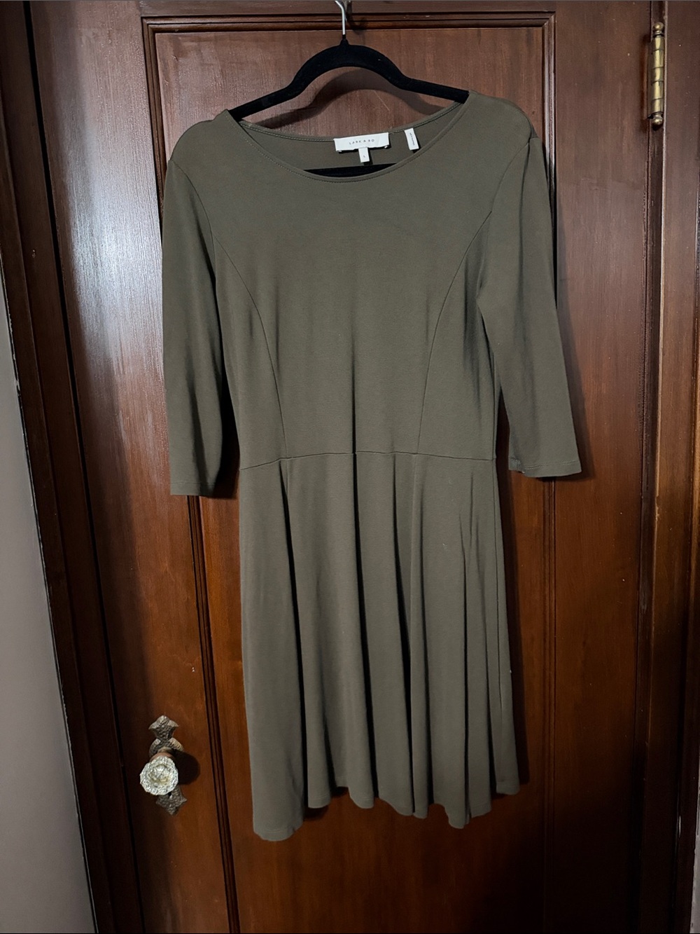 Lark & Ro Olive Long-Sleeve Fit-and-Flare Dress
